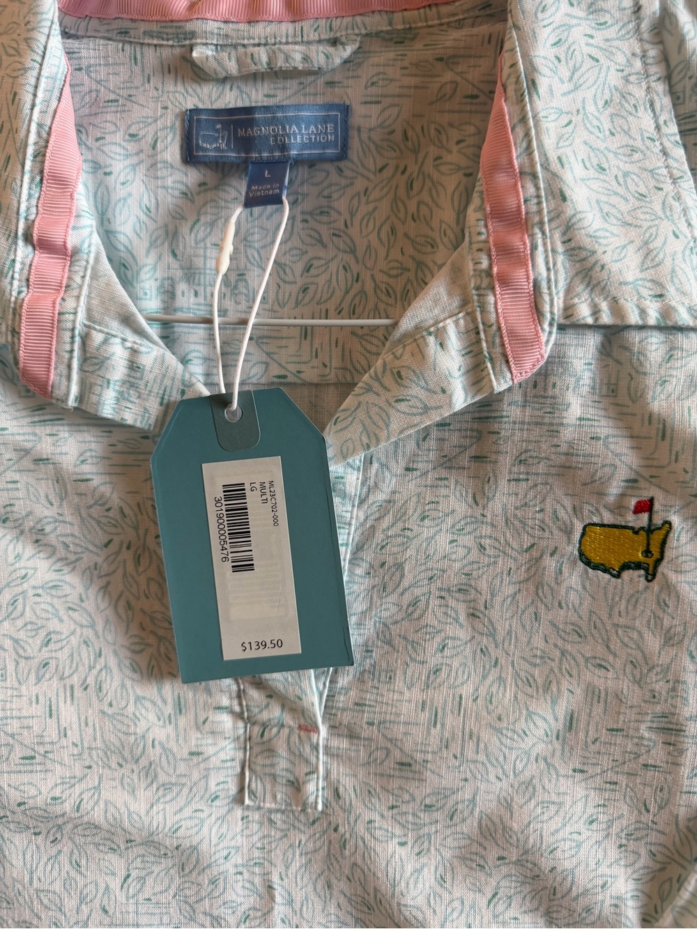NWT Magnolia Lane Light Green Leaf Polo with Yellow Golf Embroidery